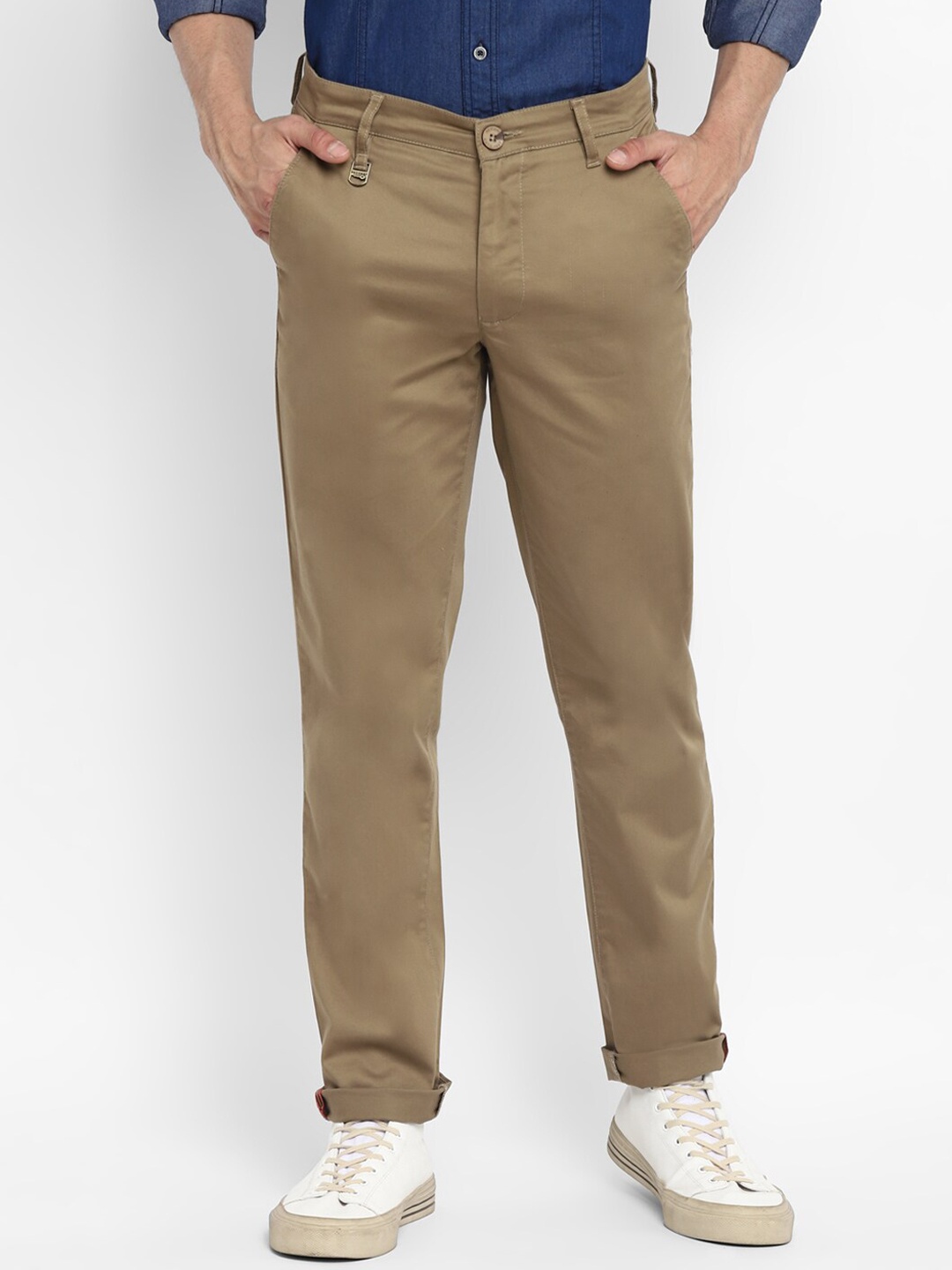 

Red Chief Men Cotton Slim Fit Trousers, Olive