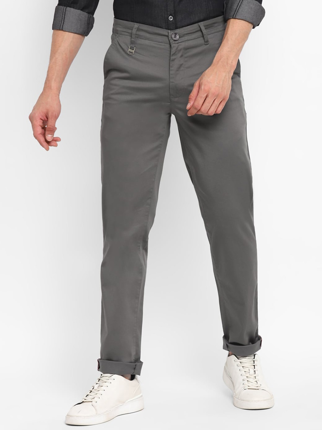 

Red Chief Men Solid Cotton Slim Fit Trousers, Grey