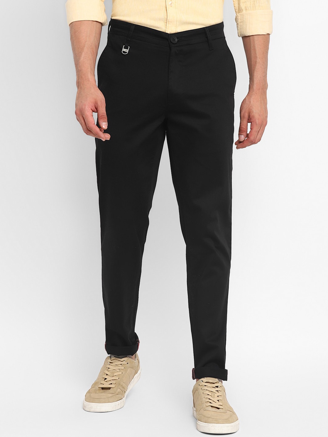 

Red Chief Men Solid Cotton Slim Fit Trousers, Black