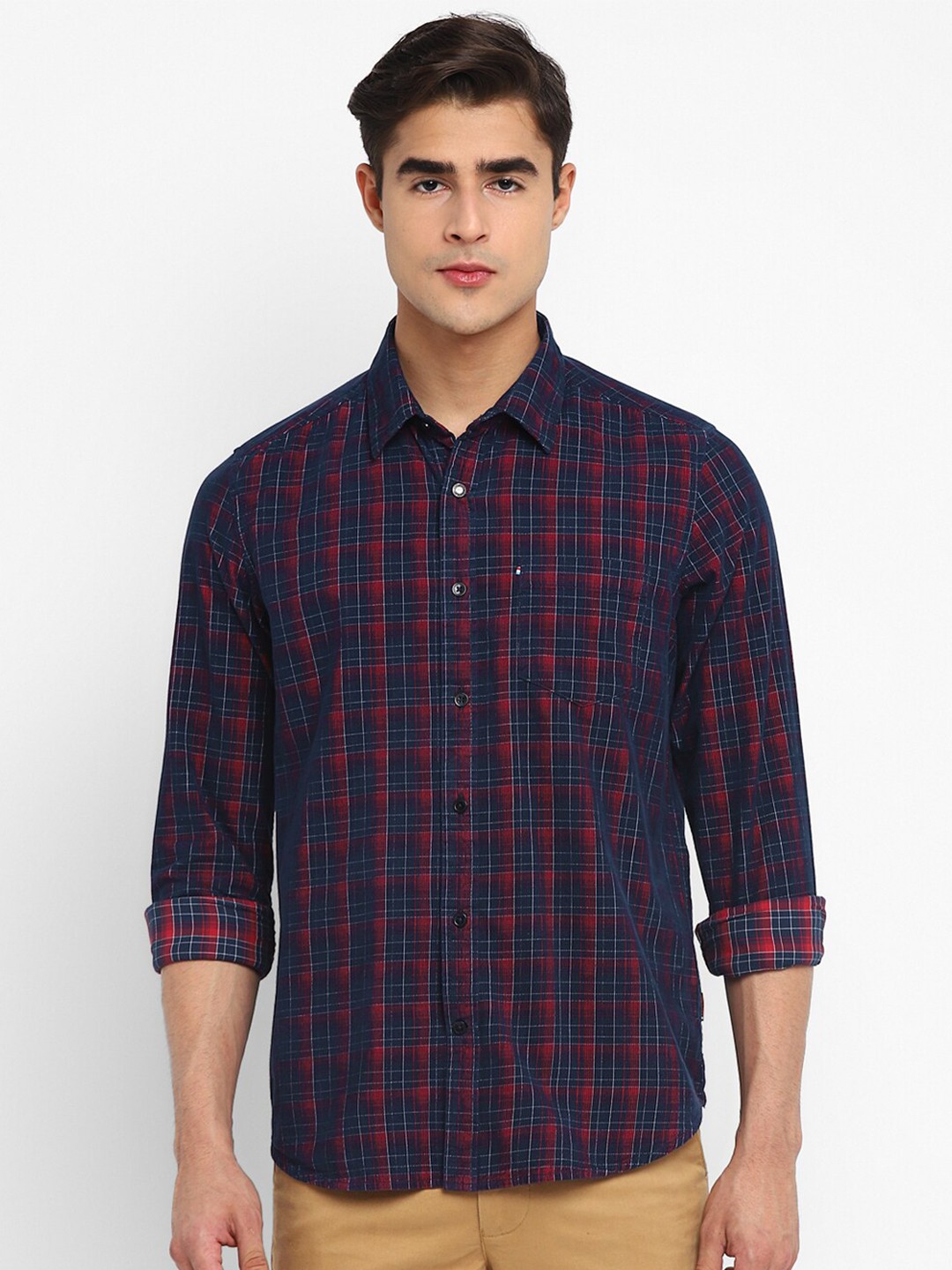 

Red Chief Men Cotton Slim Fit Tartan Checks Checked Casual Shirt