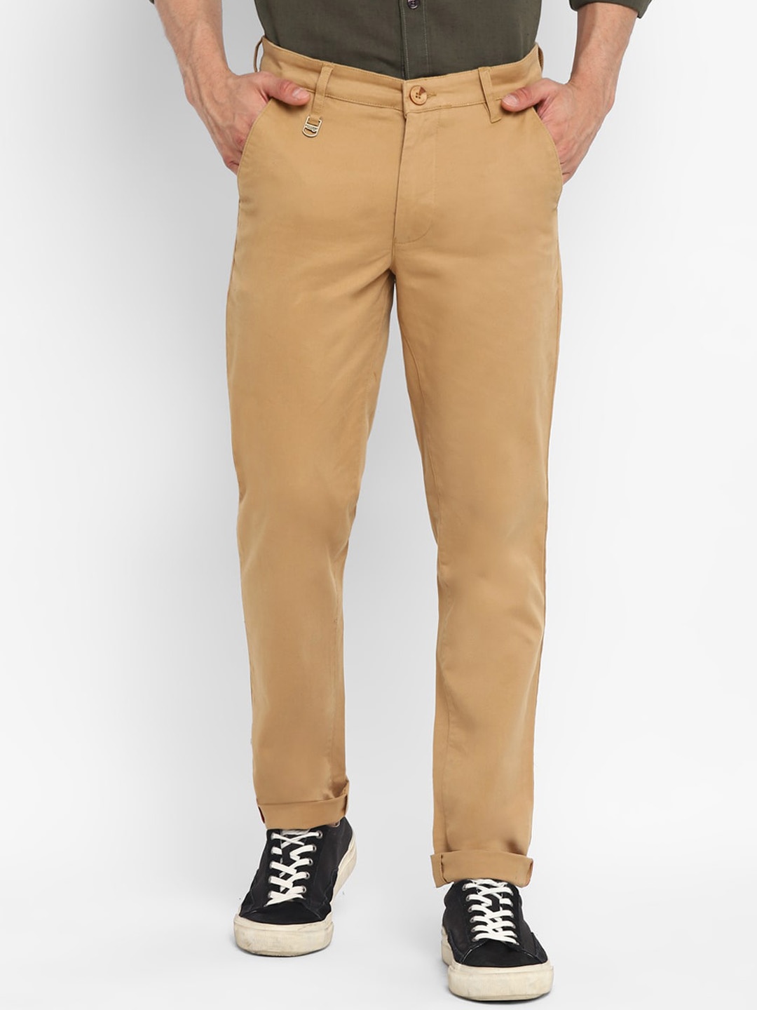 

Red Chief Men Solid Cotton Slim Fit Trousers, Khaki