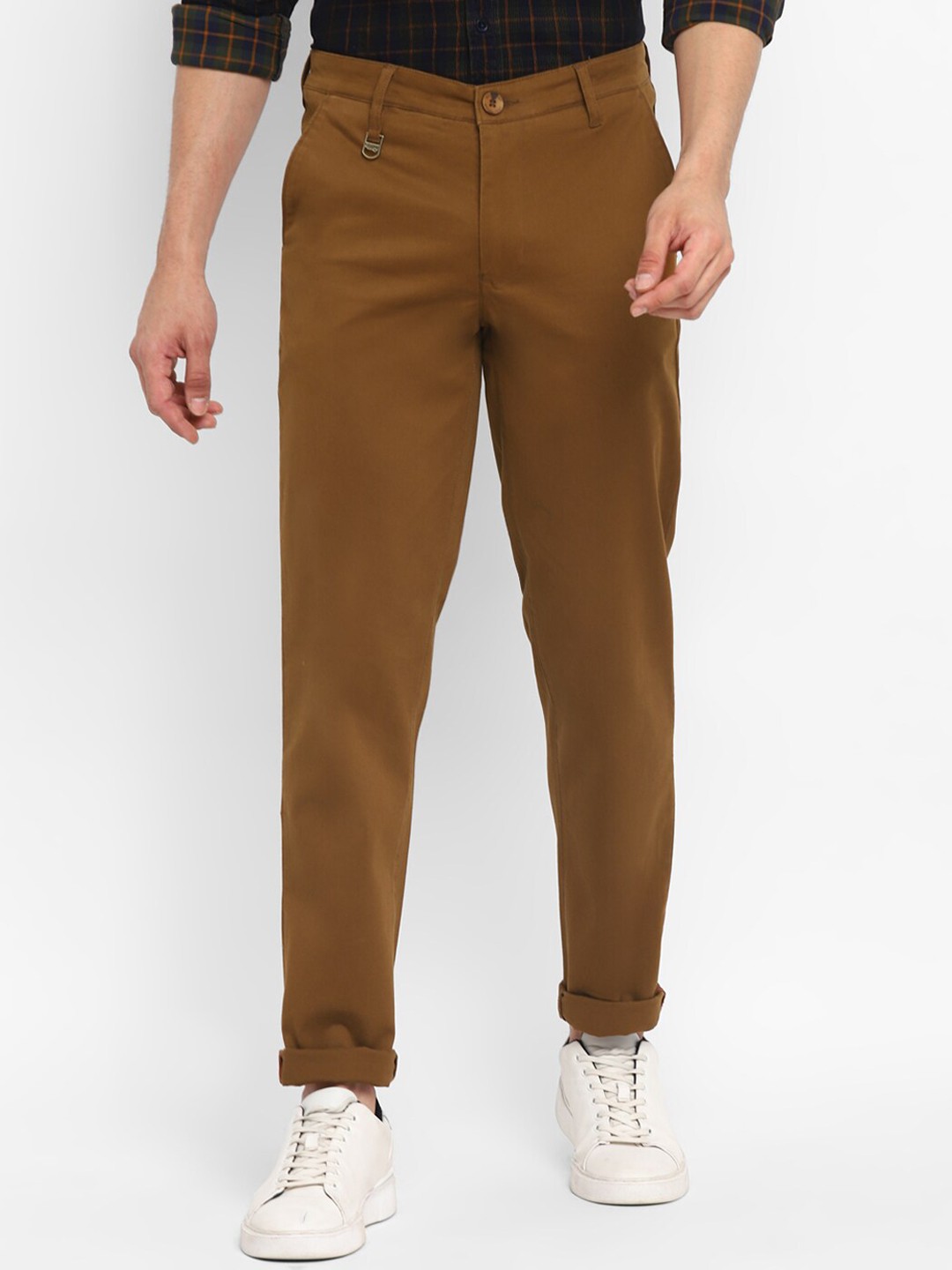 

Red Chief Men Solid Cotton Slim Fit Trousers, Rust