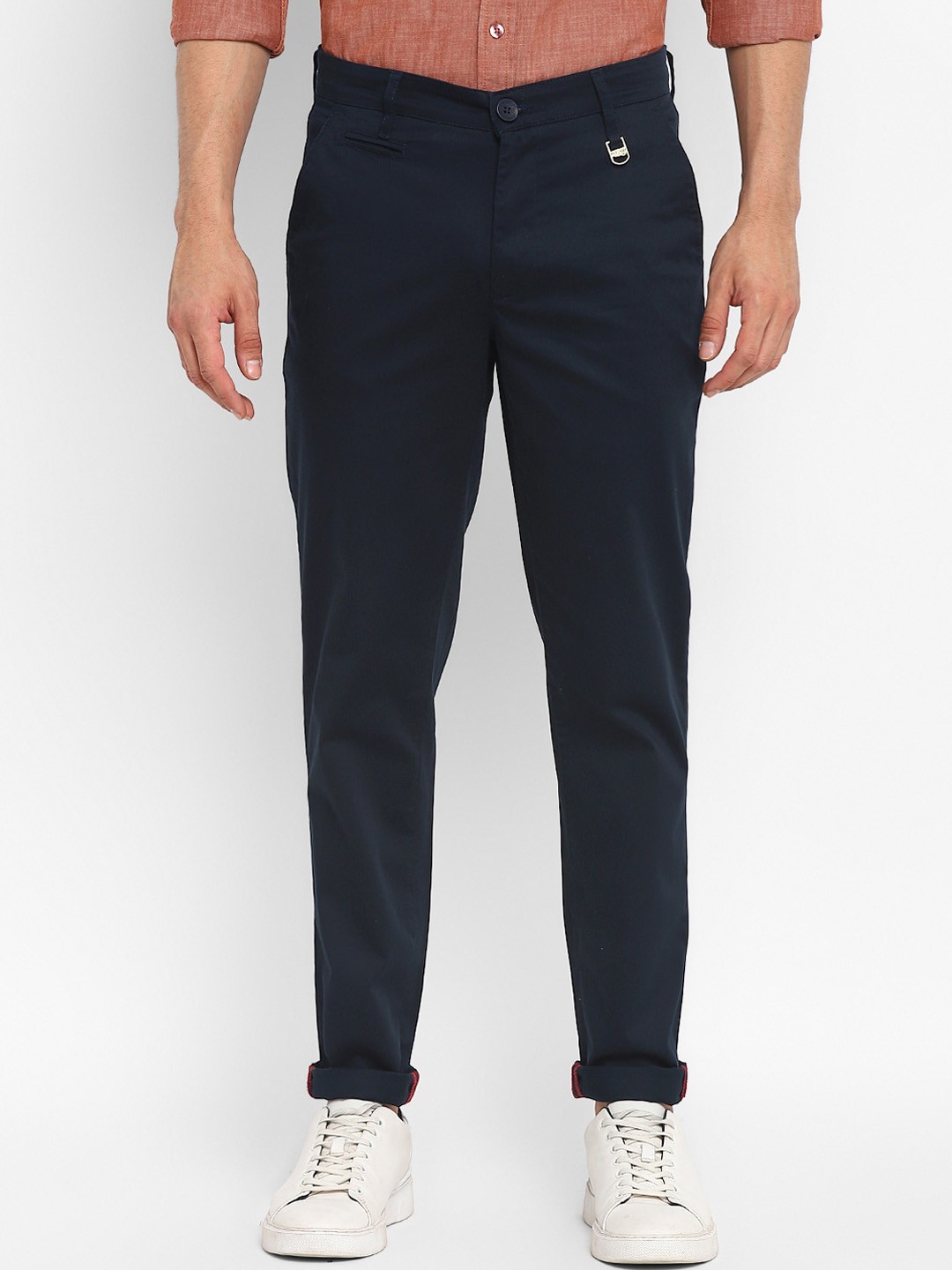 

Red Chief Men Solid Cotton Slim Fit Trousers, Navy blue