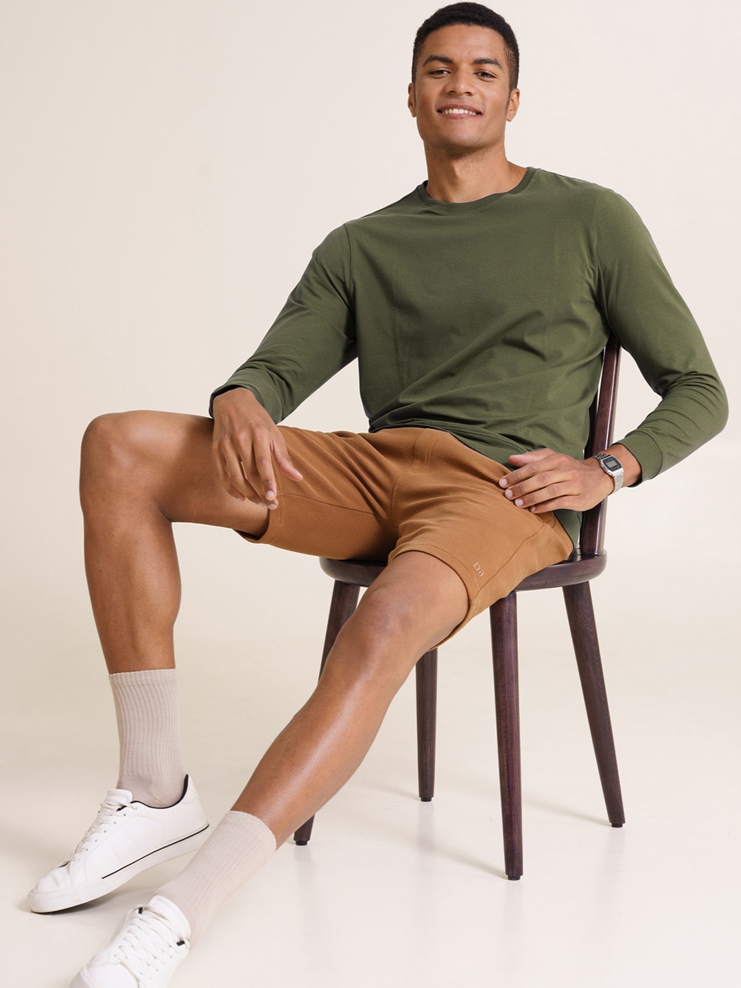 

DaMENSCH Cotton Ribbed Regular Fit T-Shirt, Olive
