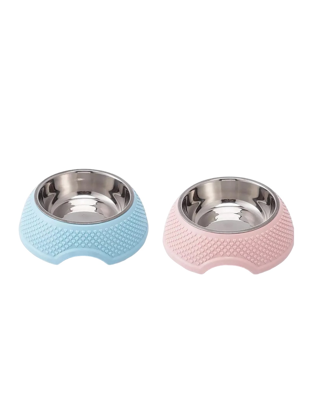 

Emily pets Set Of 2 Textured Anti-Skid Feeder Pet Bowls, Blue