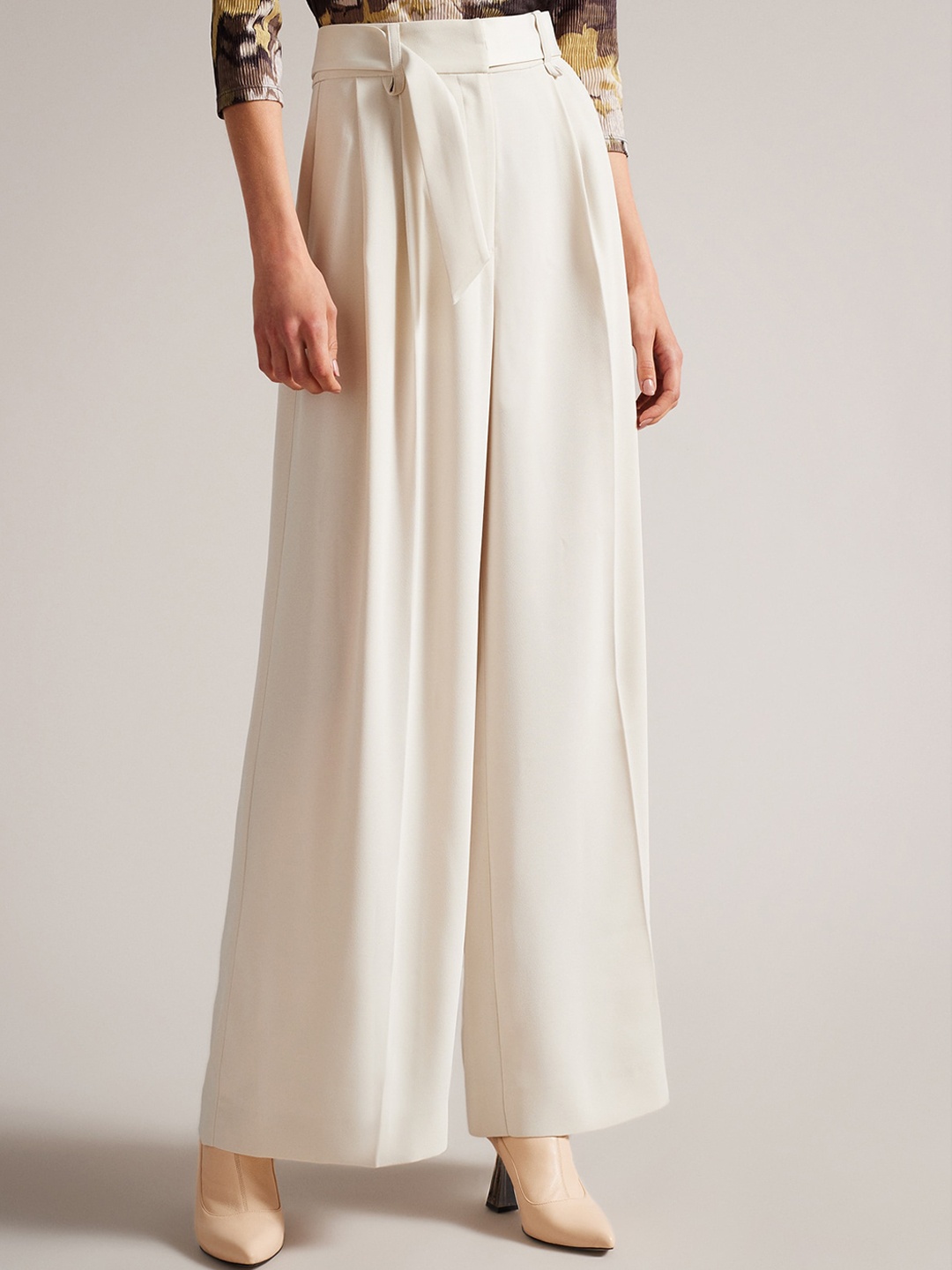 

Ted Baker Women Solid High-Rise Pleated Trousers, Cream