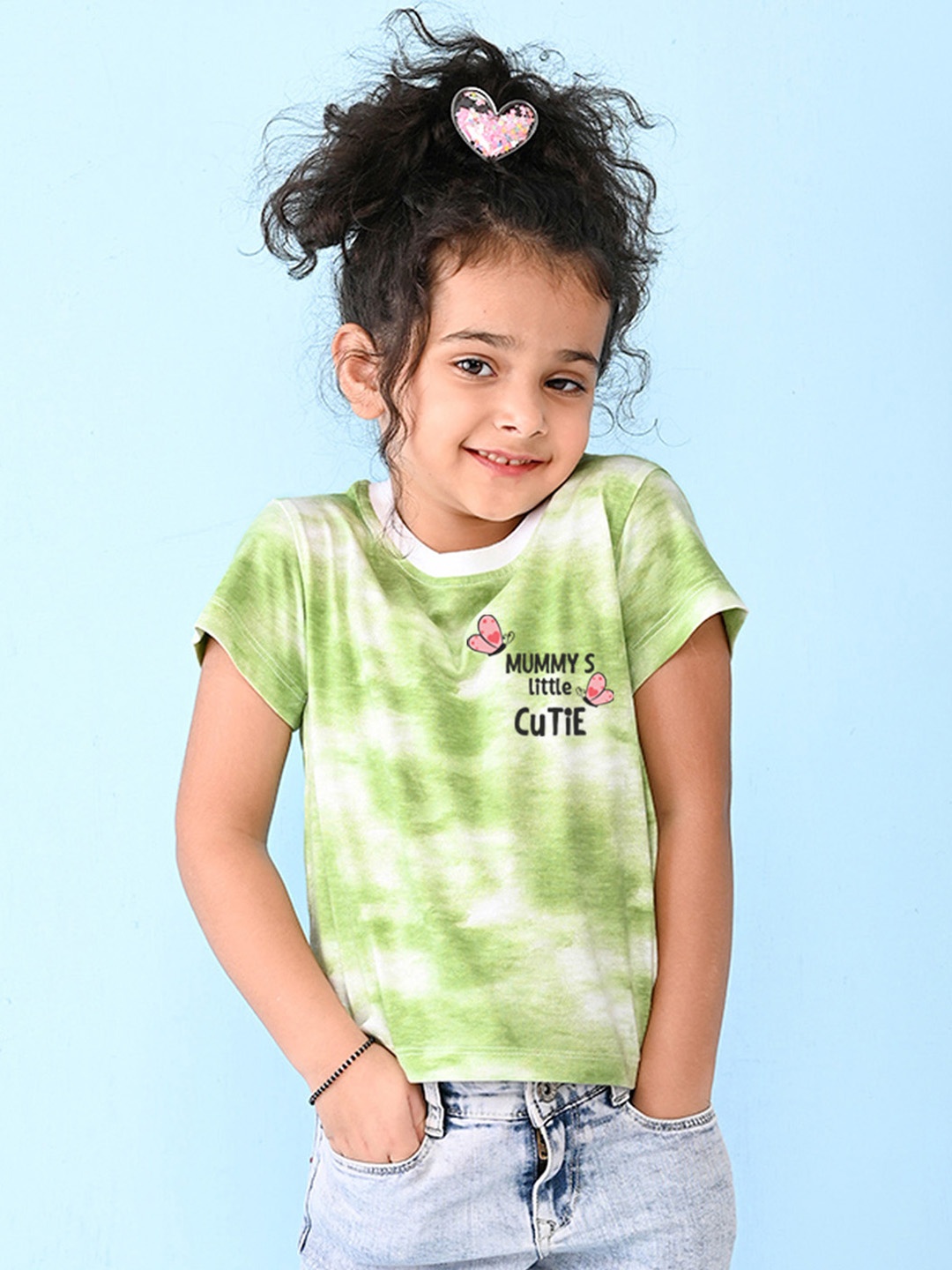

NUSYL Girls Typography Printed T-shirt, Green