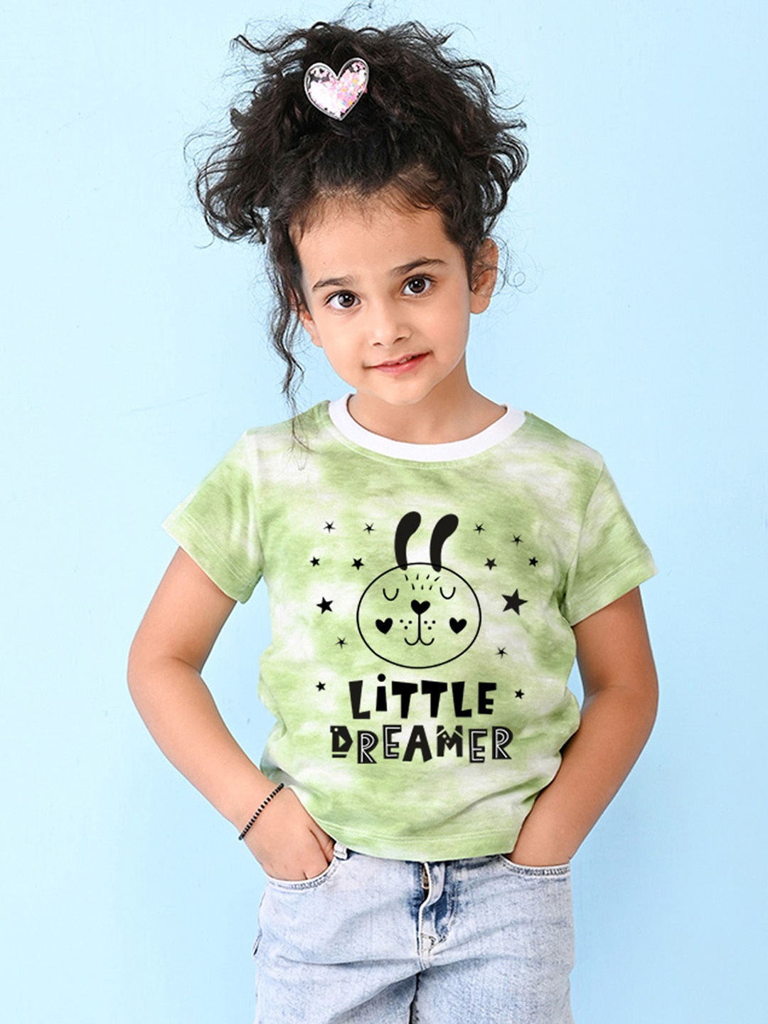 NUSYL Girls Typography Printed T-shirt, Green