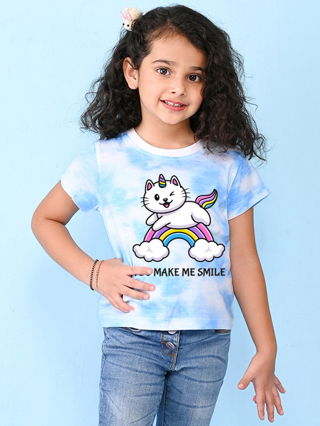 

NUSYL Girls Printed Regular Sleeves T-shirt, Blue