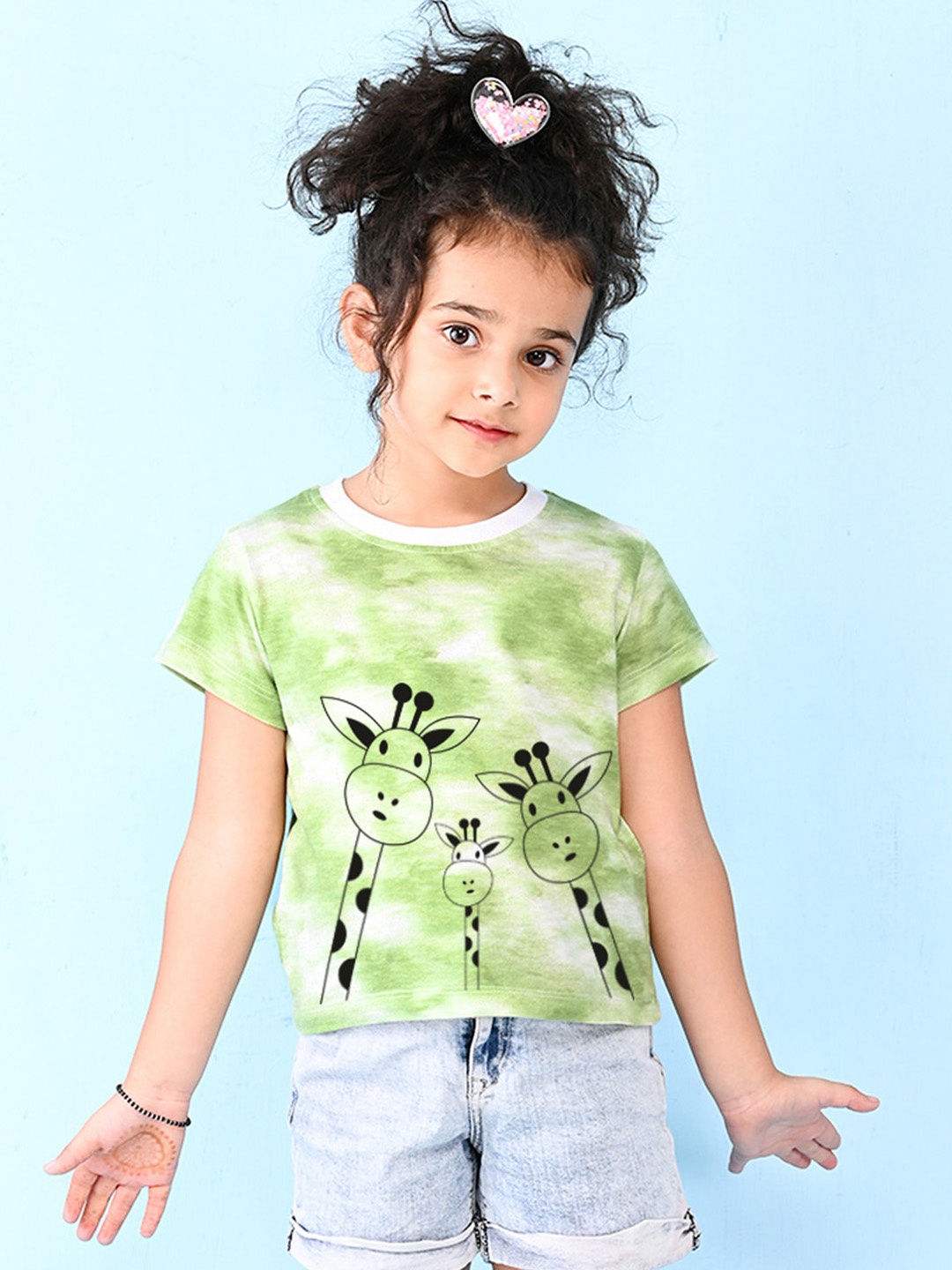 

NUSYL Girls Printed Regular sleeves T-shirt, Green