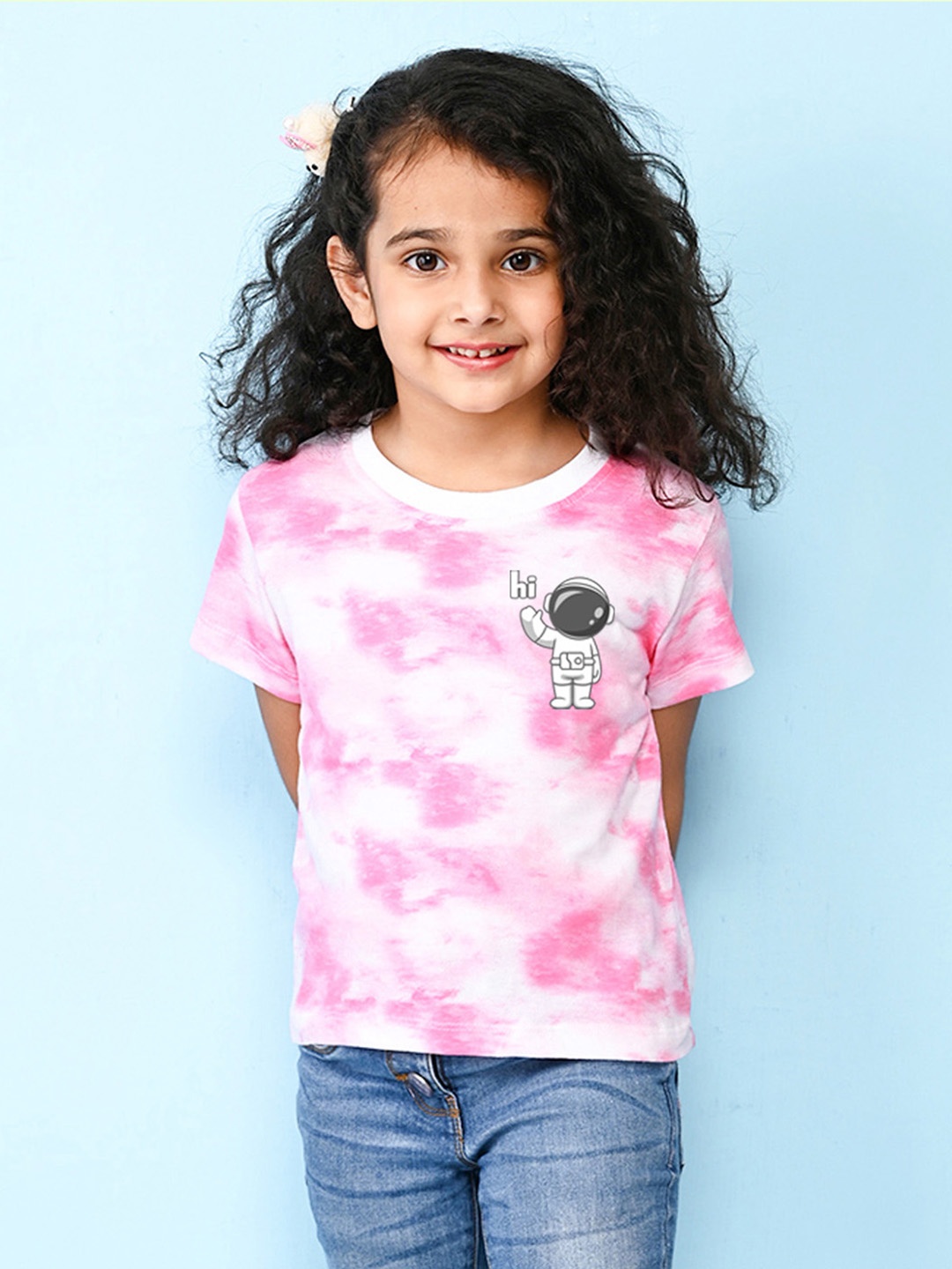 

NUSYL Girls Printed Round Neck T-shirt, Pink