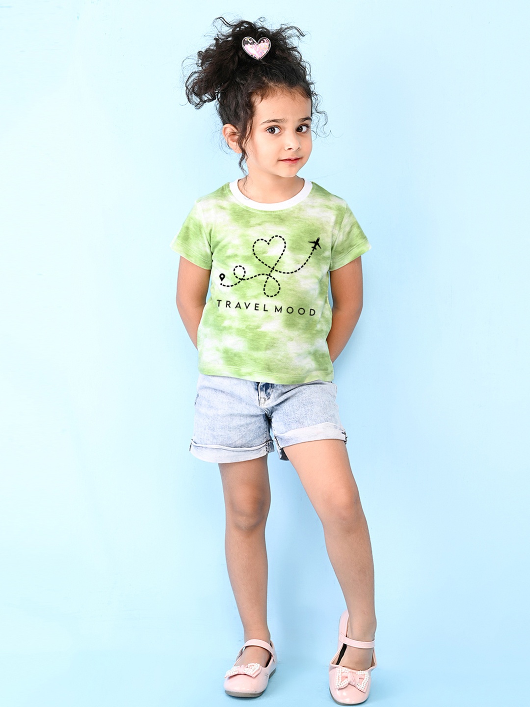 NUSYL Girls Typography Printed Extended Sleeves T-shirt, Green