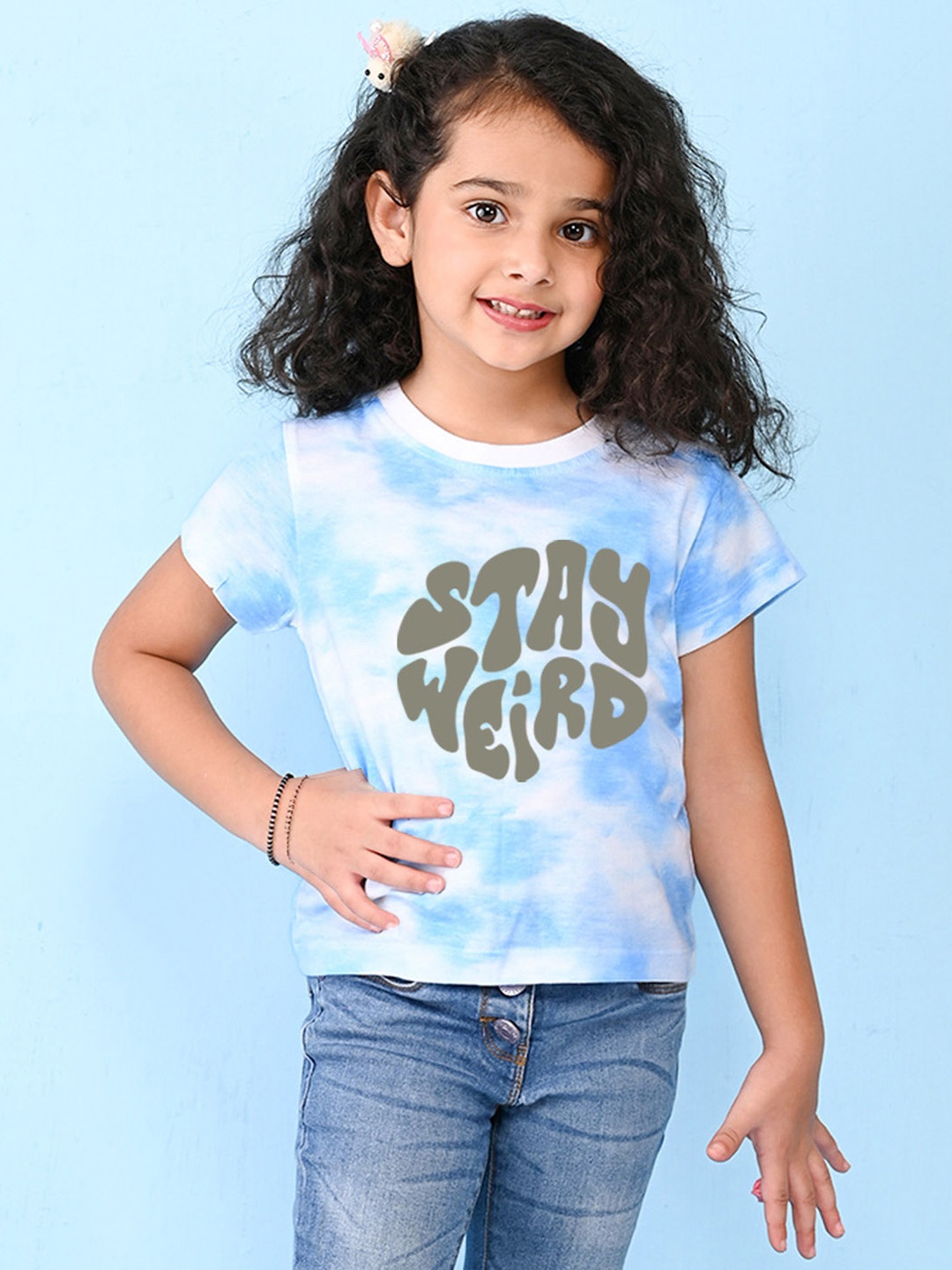 

NUSYL Girls Typography Printed T-shirt, Blue