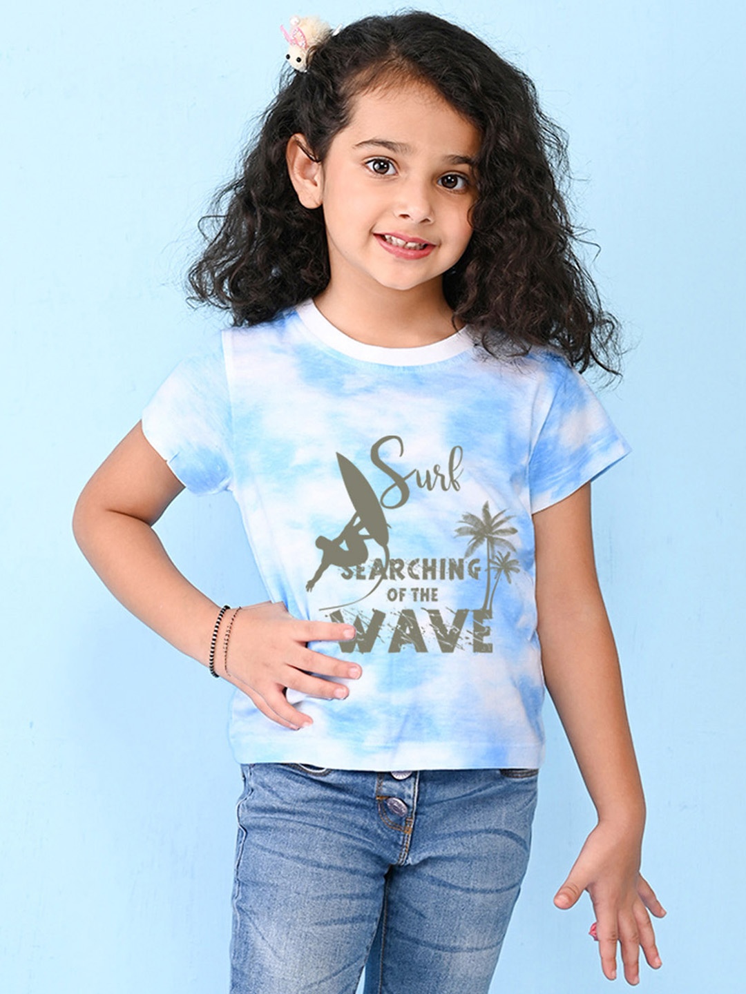 

NUSYL Girls Cotton Typography Printed T-shirt, Blue