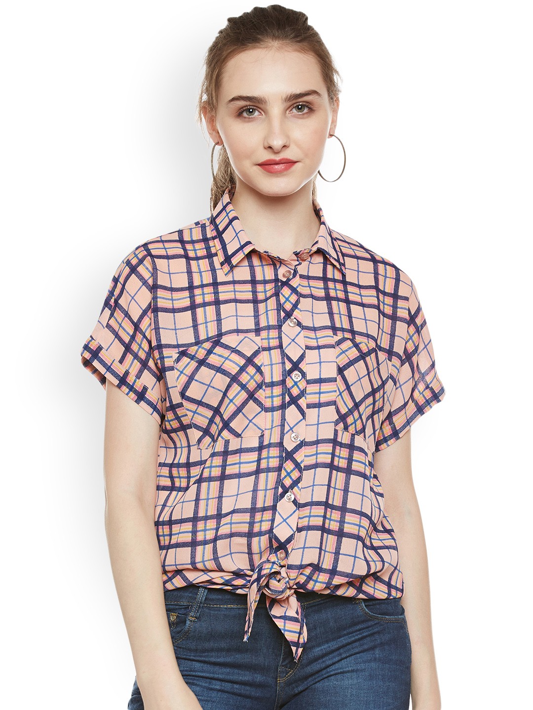 

Zastraa Women Pink & Purple Slim Fit Checked Casual Shirt