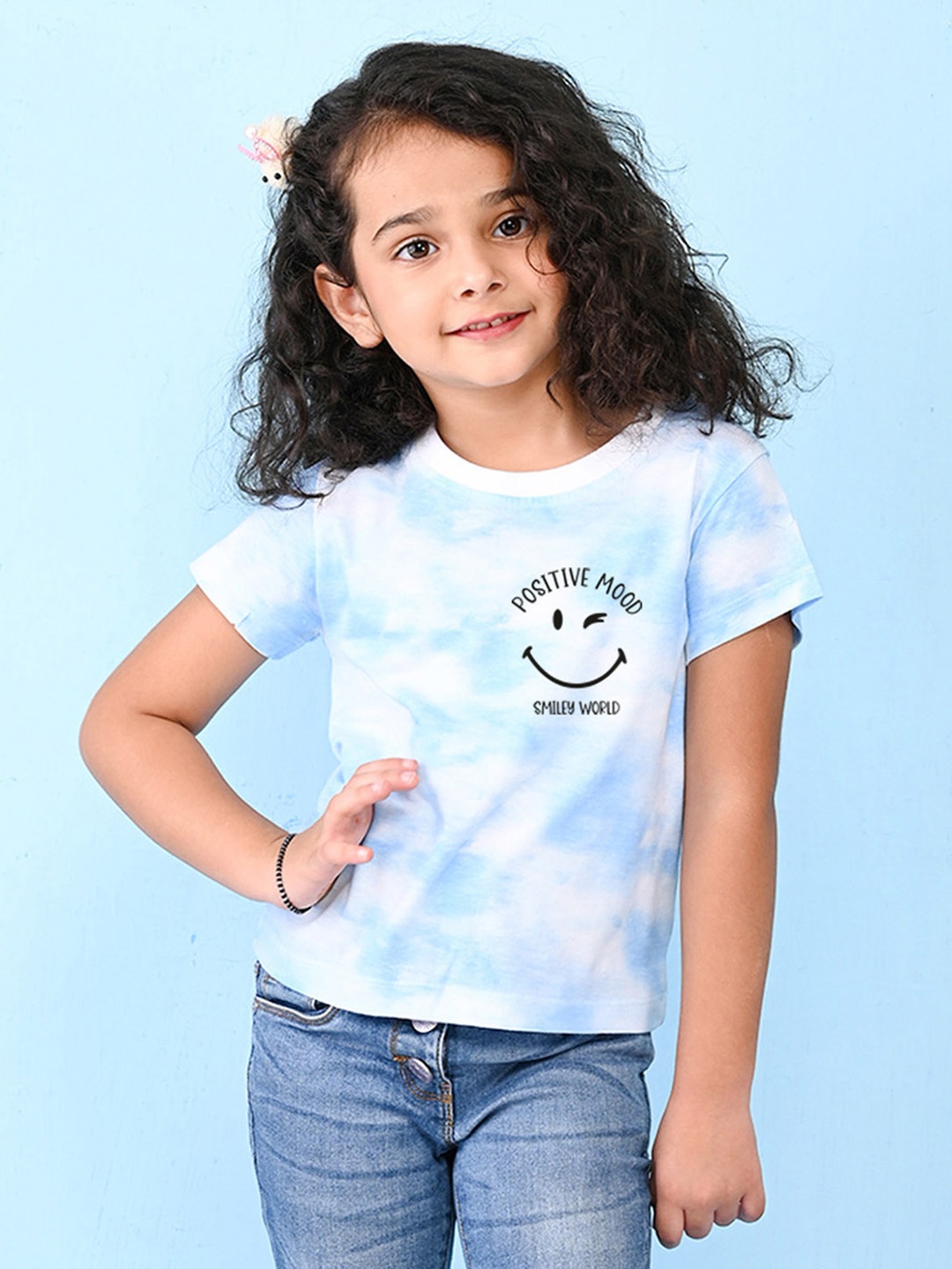 

NUSYL Girls Typography Printed Cotton T-shirt, Blue