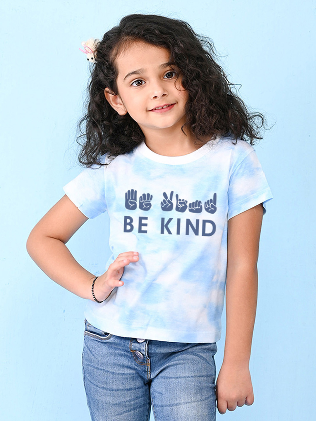 

NUSYL Girls Typography Printed Cotton T-shirt, Blue