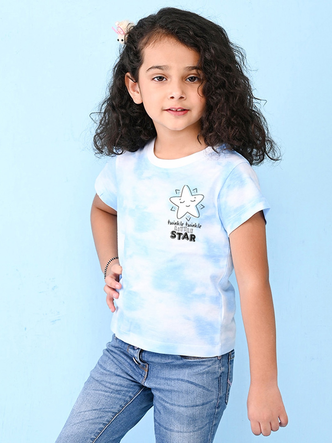 

NUSYL Girls Typography Printed Cotton T-shirt, Blue