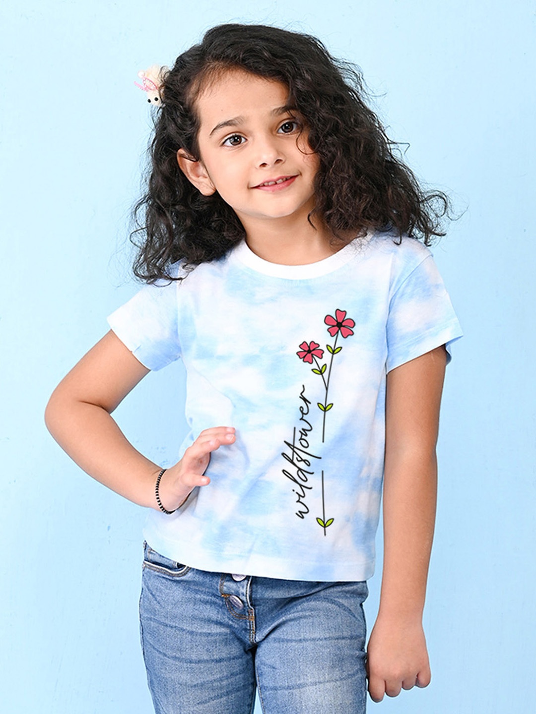 

NUSYL Girls Typography Printed Cotton T-shirt, Blue
