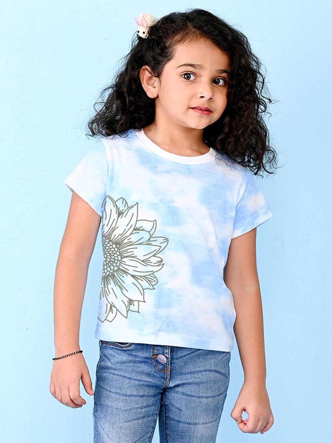 

NUSYL Girls Floral Printed Cotton T-shirt, Blue