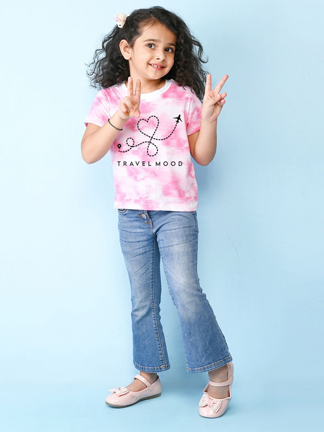 NUSYL Girls Typography Printed Cotton T-shirt, Pink