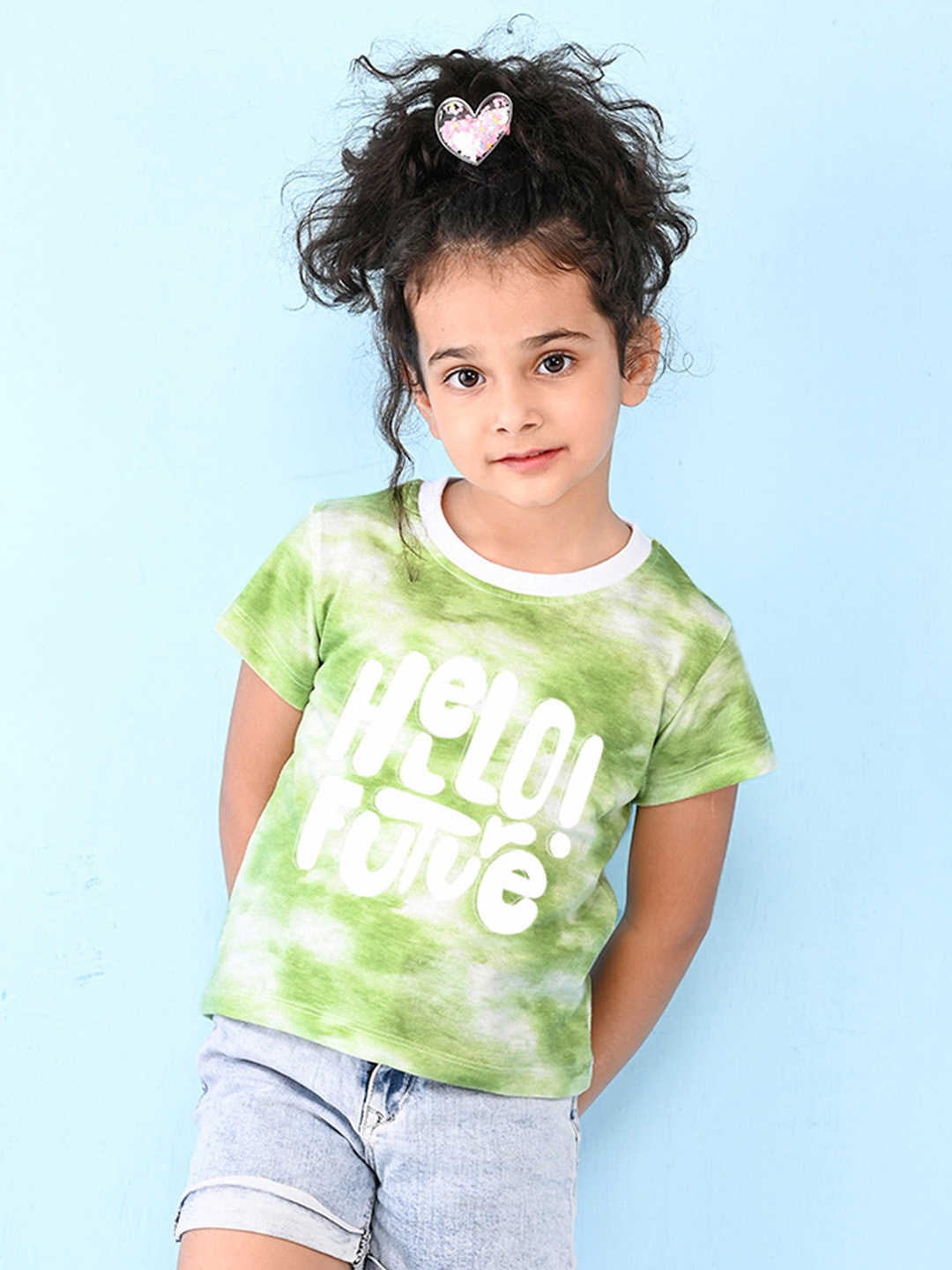 

NUSYL Girls Typography Dyed T-shirt, Green