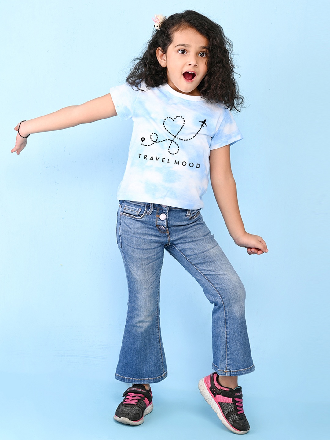 

NUSYL Girls Typography Dyed T-shirt, Blue