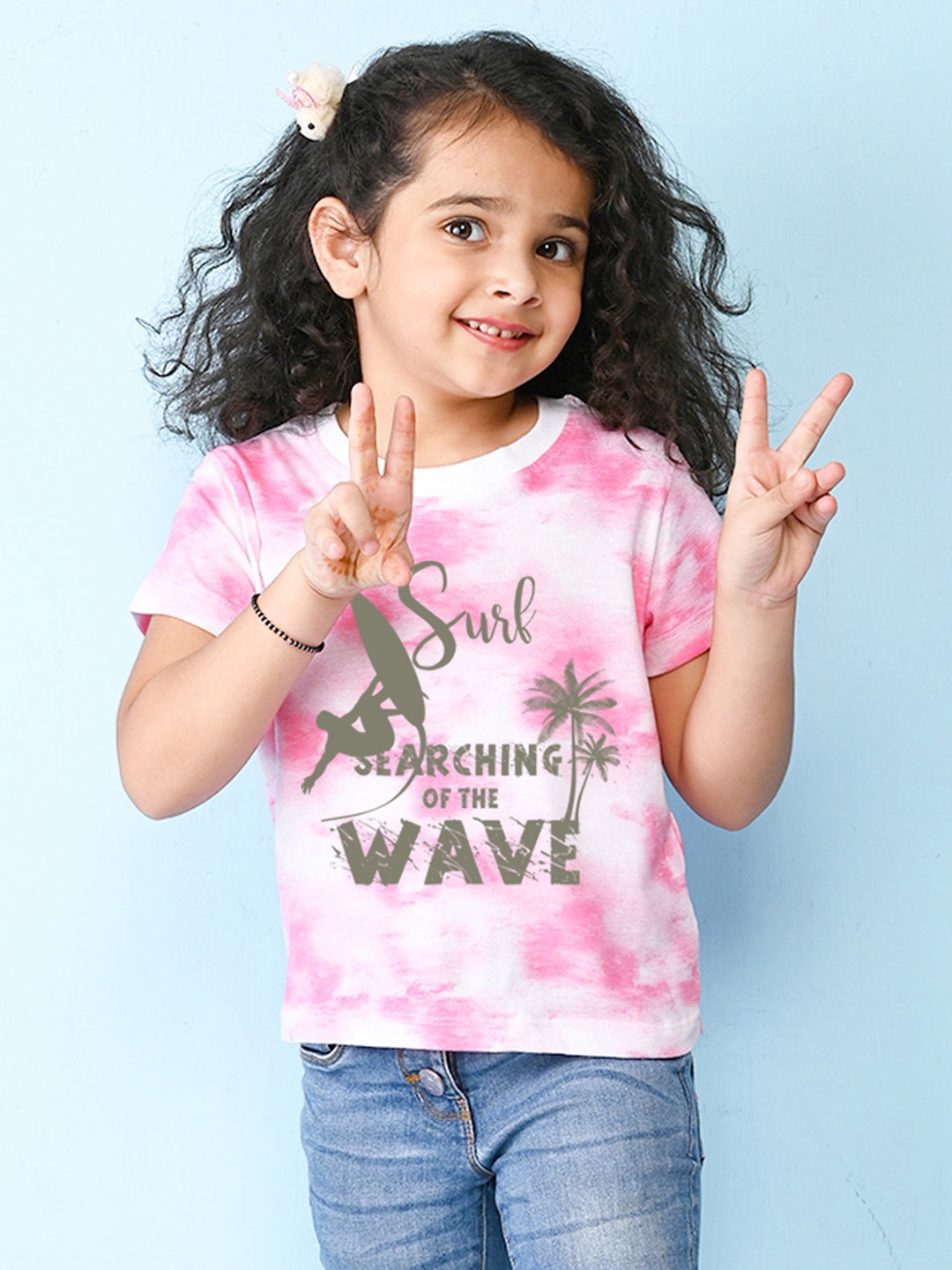 

NUSYL Girls Typography Printed Tie & Dye T-shirt, Pink