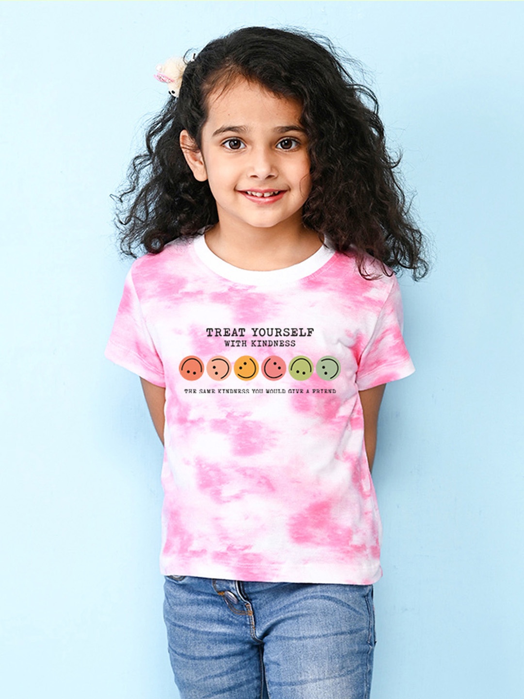 

NUSYL Girls Typography Printed Tie & Dye T-shirt, Pink