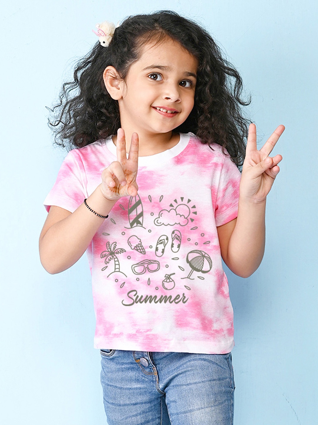 

NUSYL Girls Printed Tie & Dye T-shirt, Pink