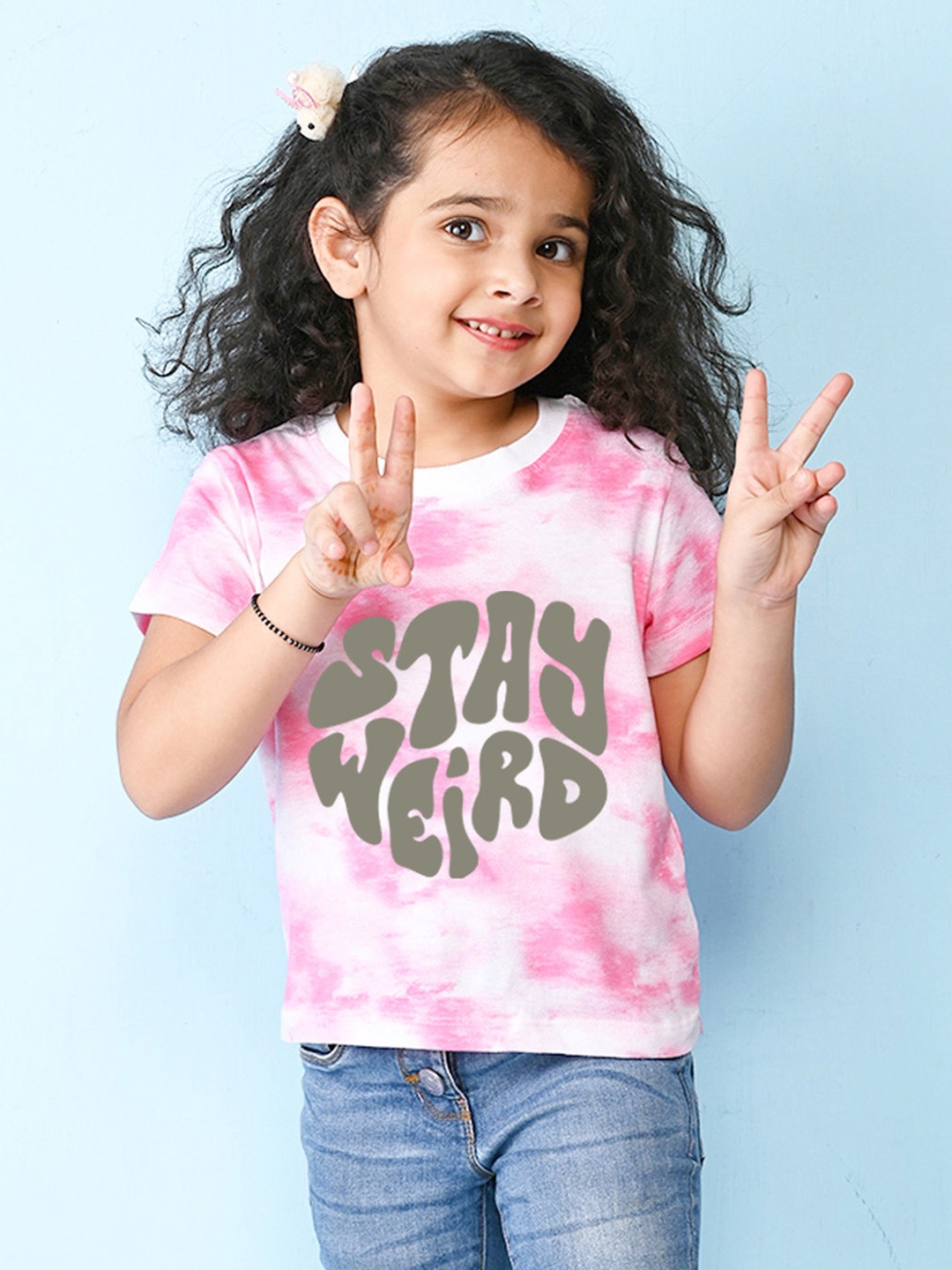 

NUSYL Girls Typography Printed Tie & Dye T-shirt, Pink