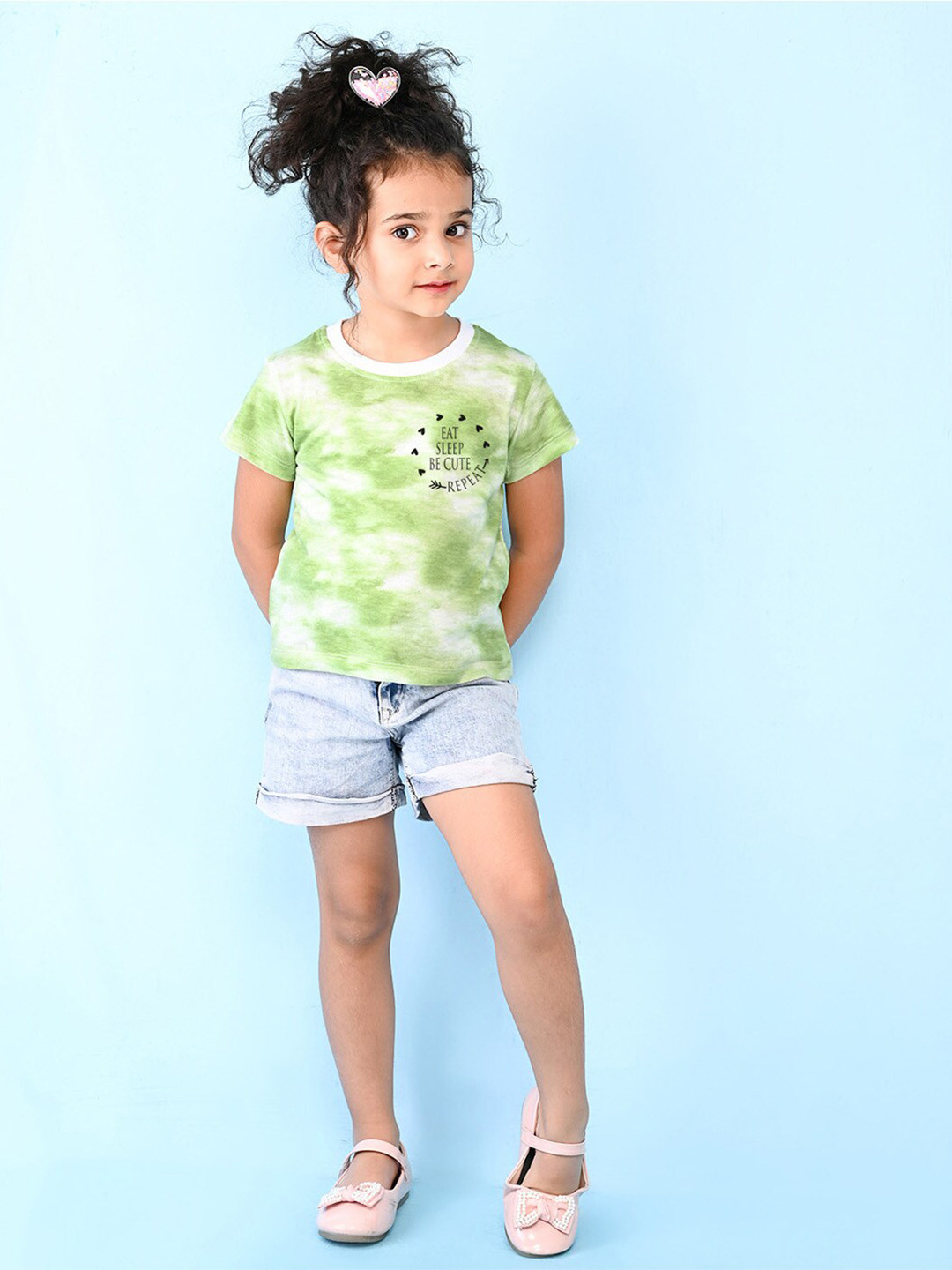 

NUSYL Girls Typography Printed Cotton T-shirt, Green