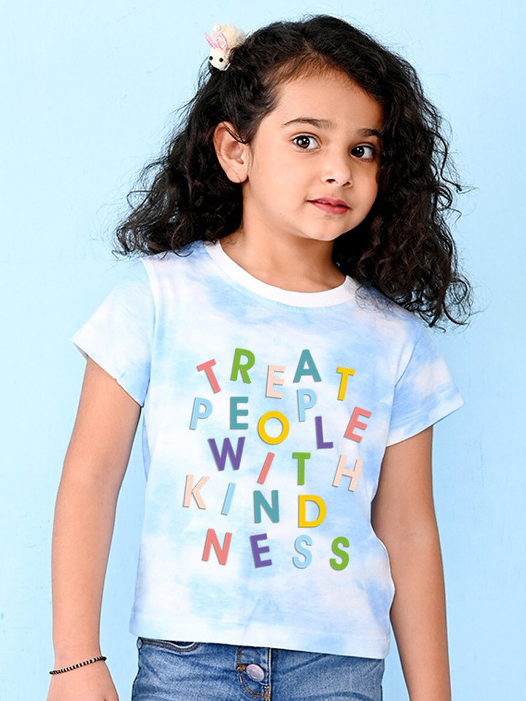 

NUSYL Girls Typography Printed Cotton T-shirt, Blue
