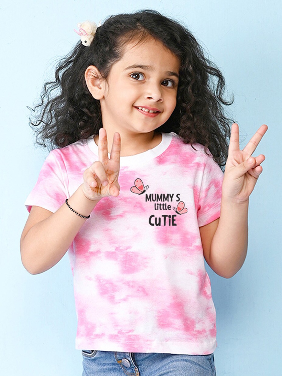 NUSYL Girls Pink Typography Striped Extended Sleeves T-shirt