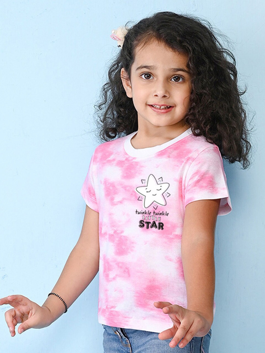 

NUSYL Girls Pink Typography Printed Applique T-shirt