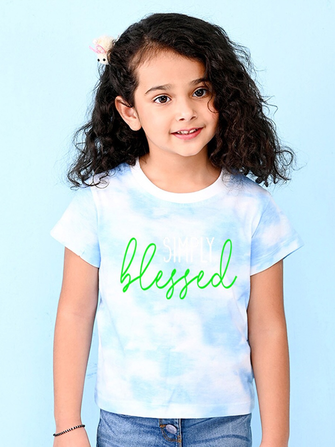 

NUSYL Girls Typography Printed Cotton T-shirt, Blue