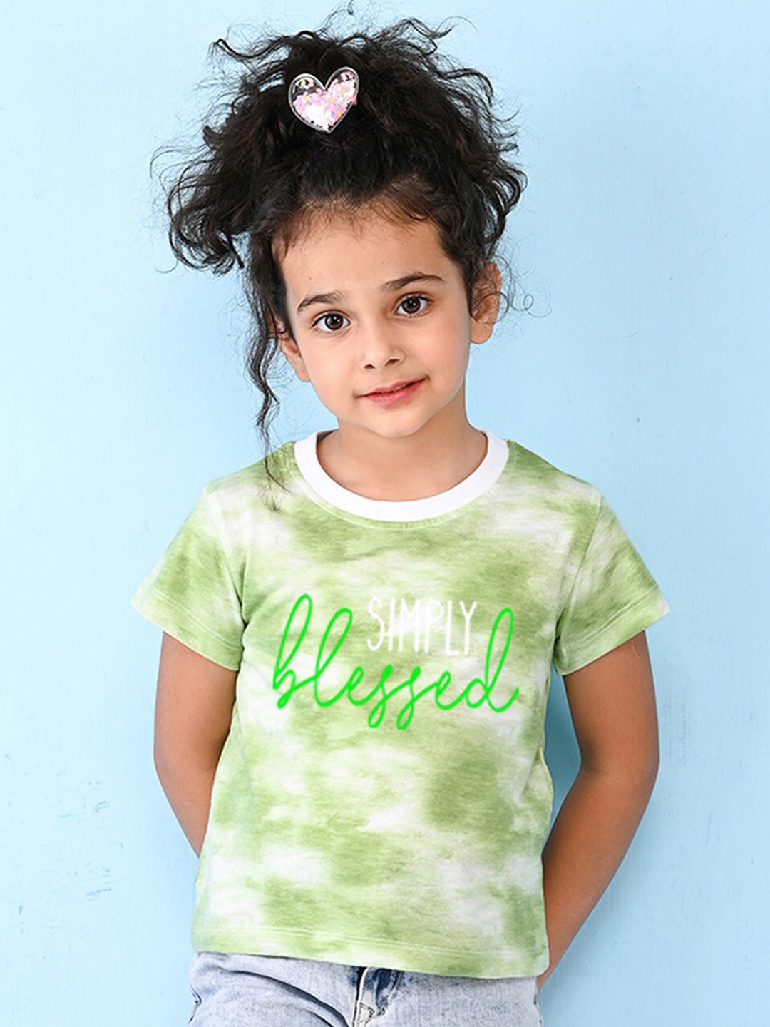 

NUSYL Girls Cotton Tie and Dye Dyed T-shirt, Green