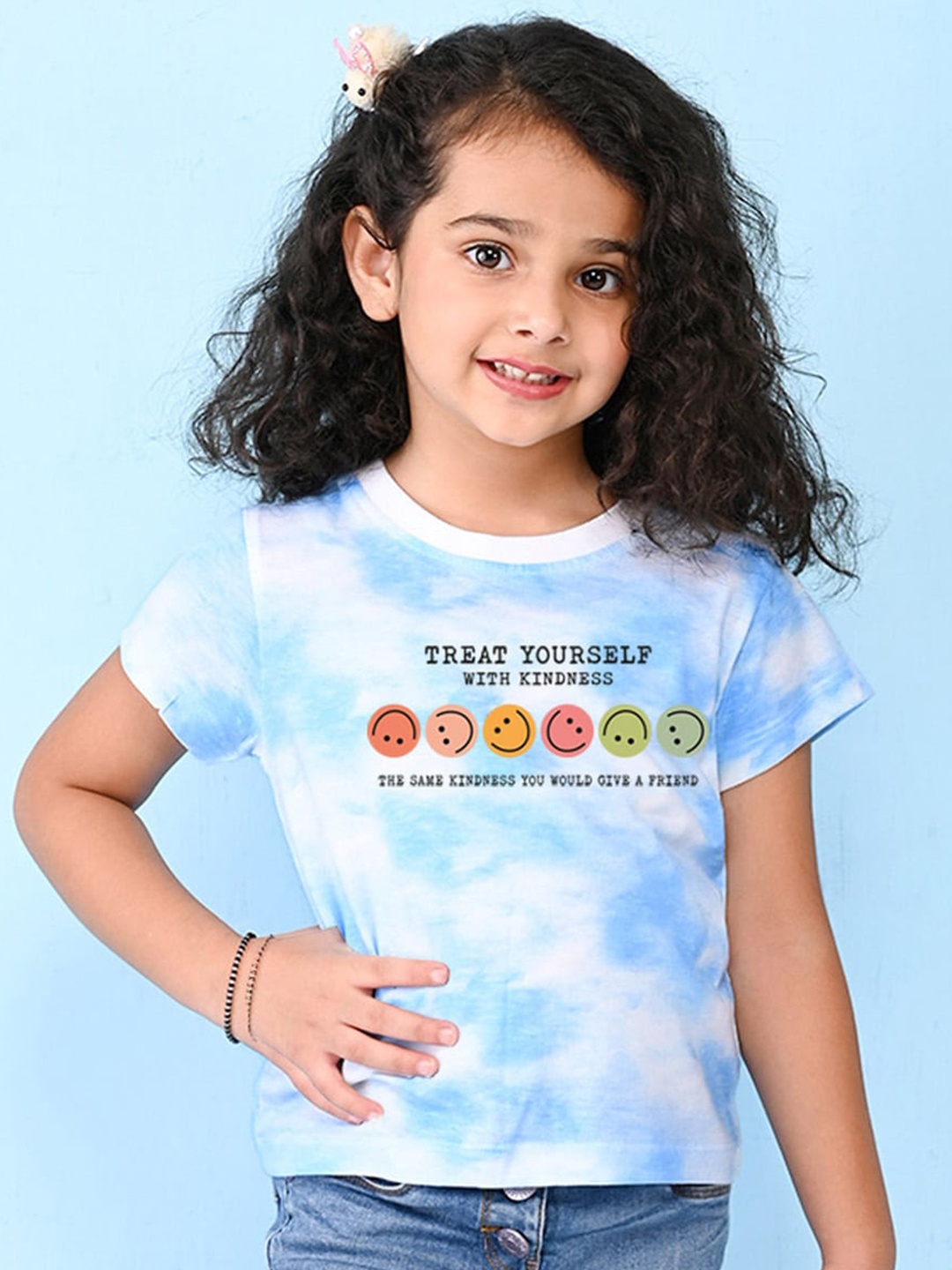 

NUSYL Girls Cotton Tie and Dye Dyed T-shirt, Blue