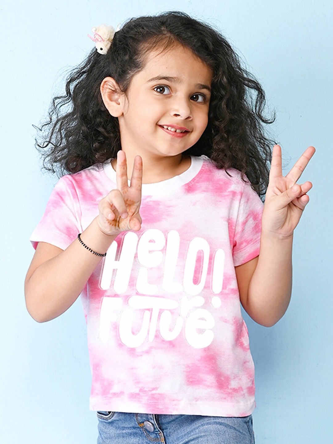 

NUSYL Girls Cotton Tie and Dye Dyed T-shirt, Pink