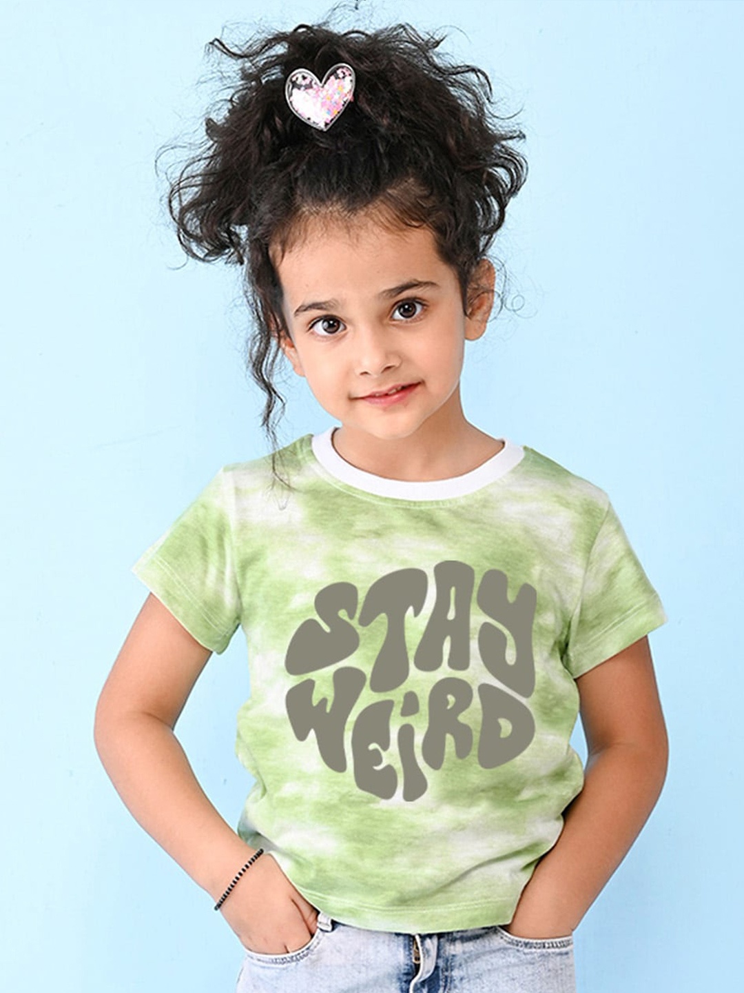 

NUSYL Girls Typography Printed T-shirt, Green