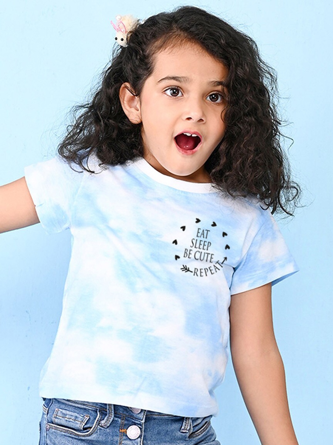 

NUSYL Girls Blue Dyed High Neck Extended Sleeves T-shirt