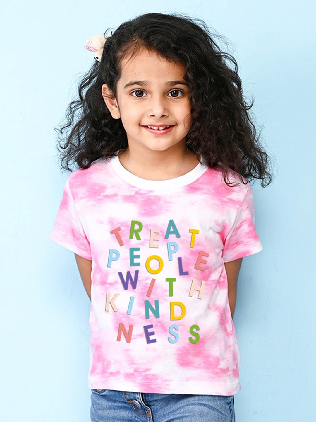 

NUSYL Girls Typography Printed T-shirt, Pink
