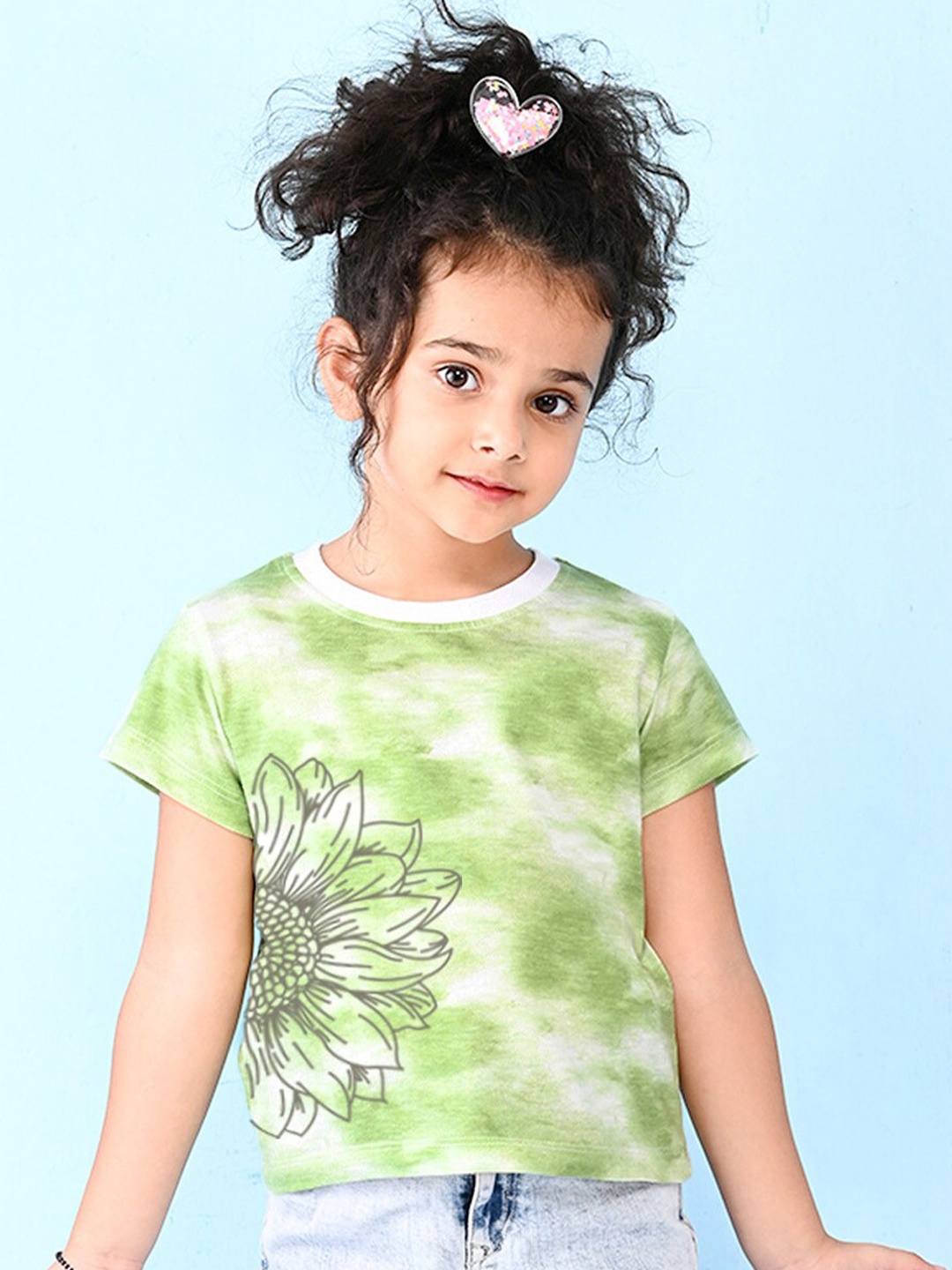 

NUSYL Girls Floral Printed Extended Sleeves T-shirt, Green