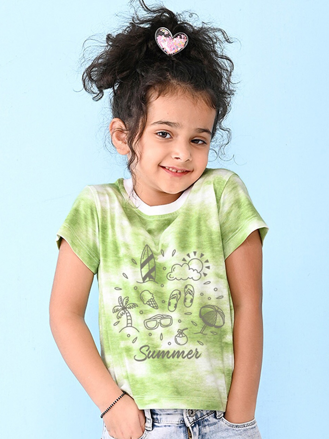 

NUSYL Girls Printed Extended Sleeves T-shirt, Green