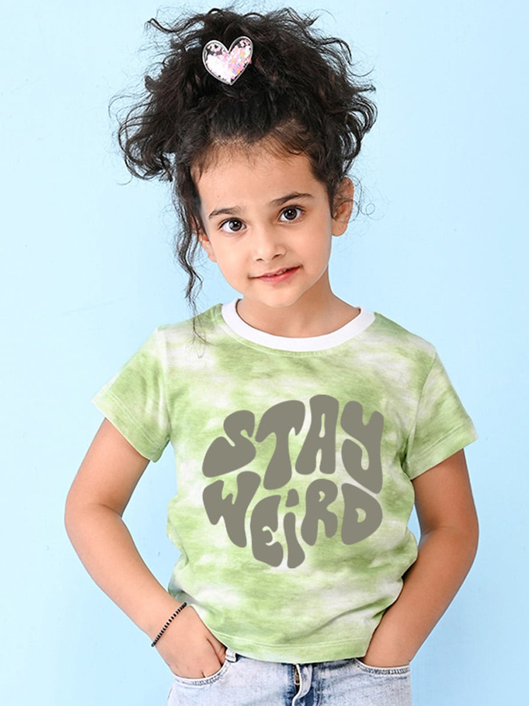 

NUSYL Girls Typography Printed Extended Sleeves T-shirt, Green