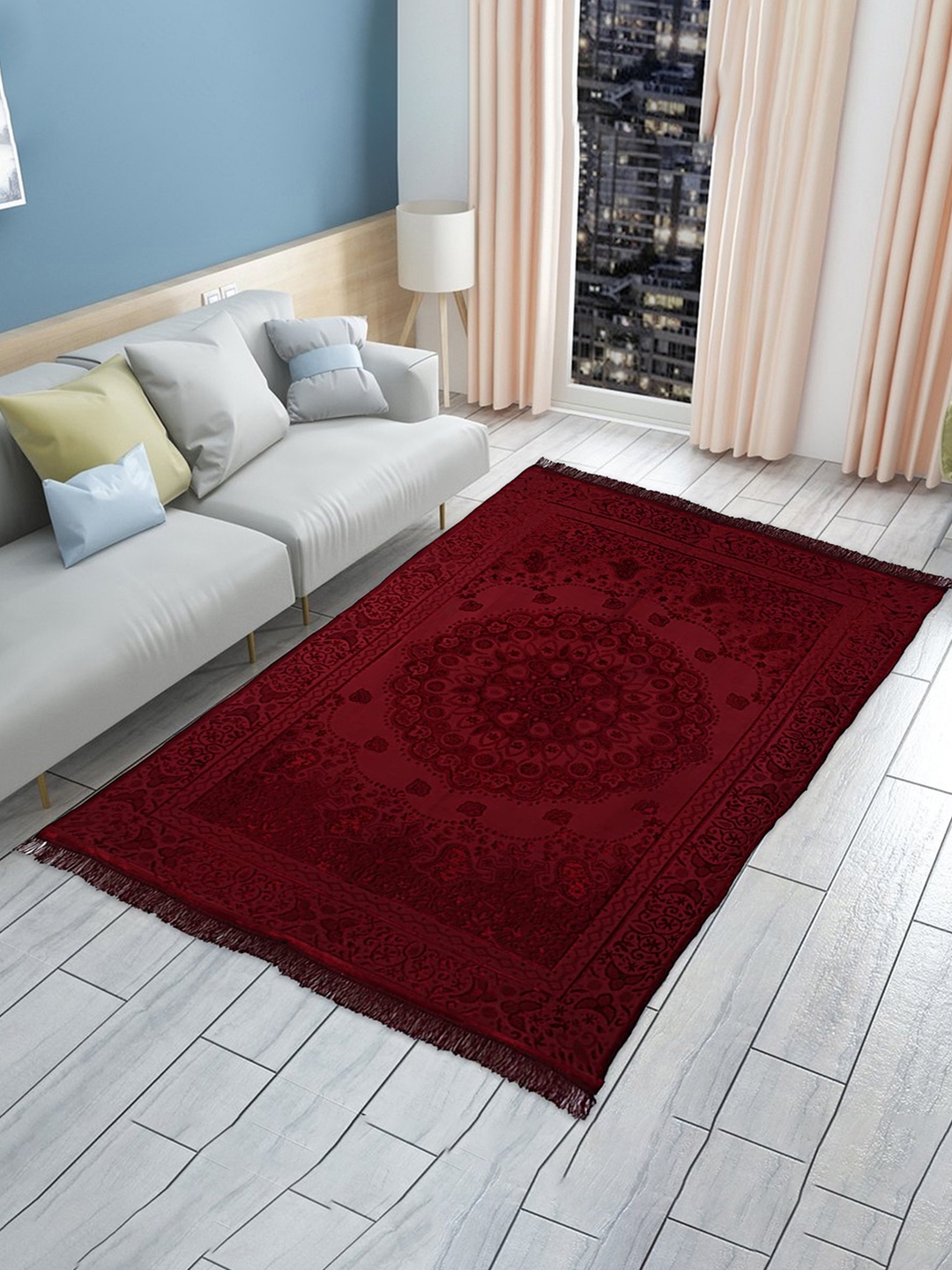 

Kuber Industries Maroon Water Absorption Embossed Non Slip Velvet Rectangular Carpet