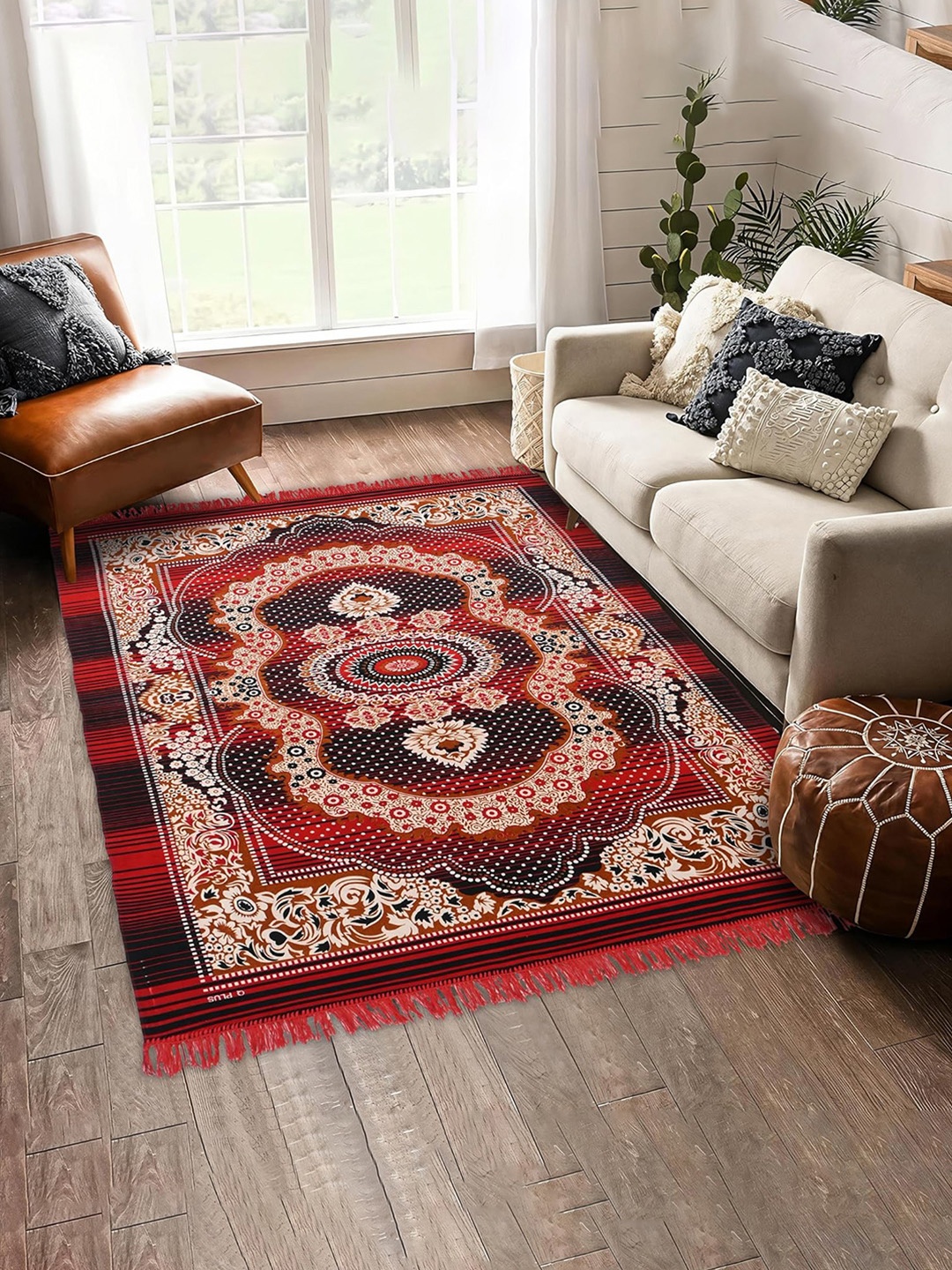 

Kuber Industries Red & Black Kalamkari Paisley Pattern Velvet Non Slip Rectangular Carpet