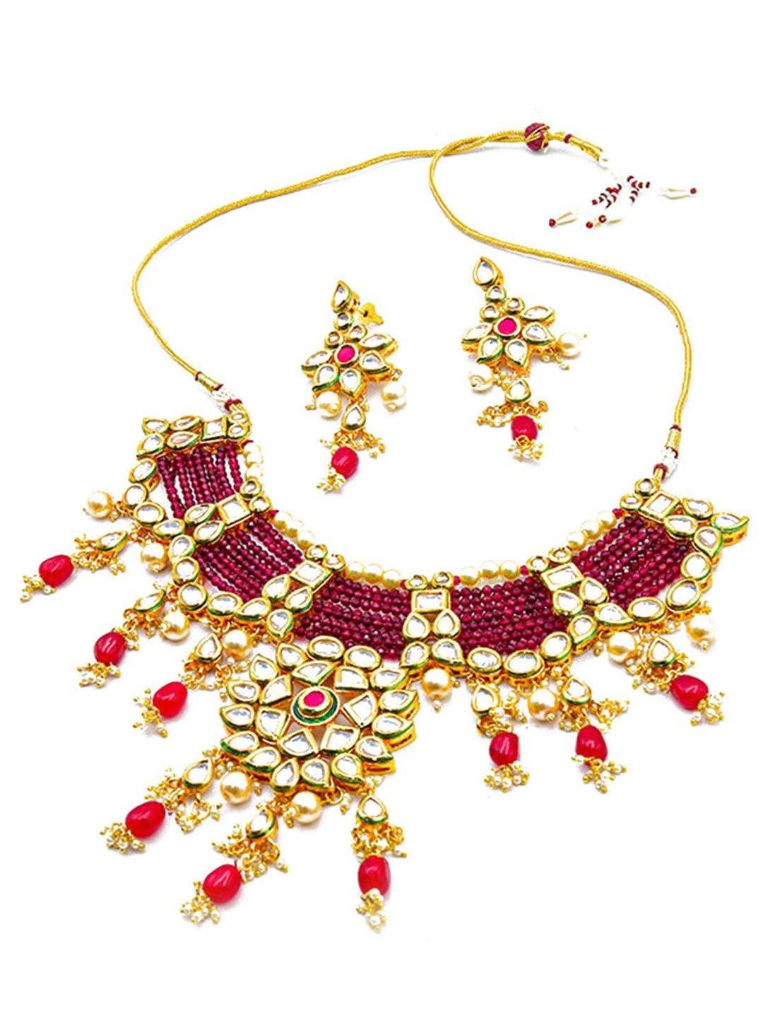 

ODETTE Gold-Plated Kundan Studded & Beaded Jewellery Set