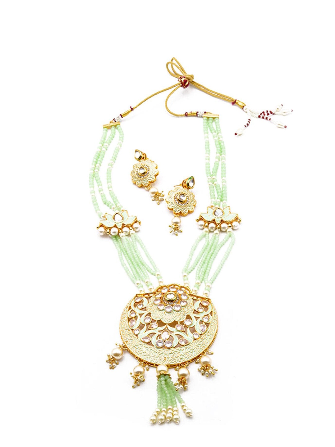 

ODETTE Crystals-Studded & Beaded Jewellery Set, Green