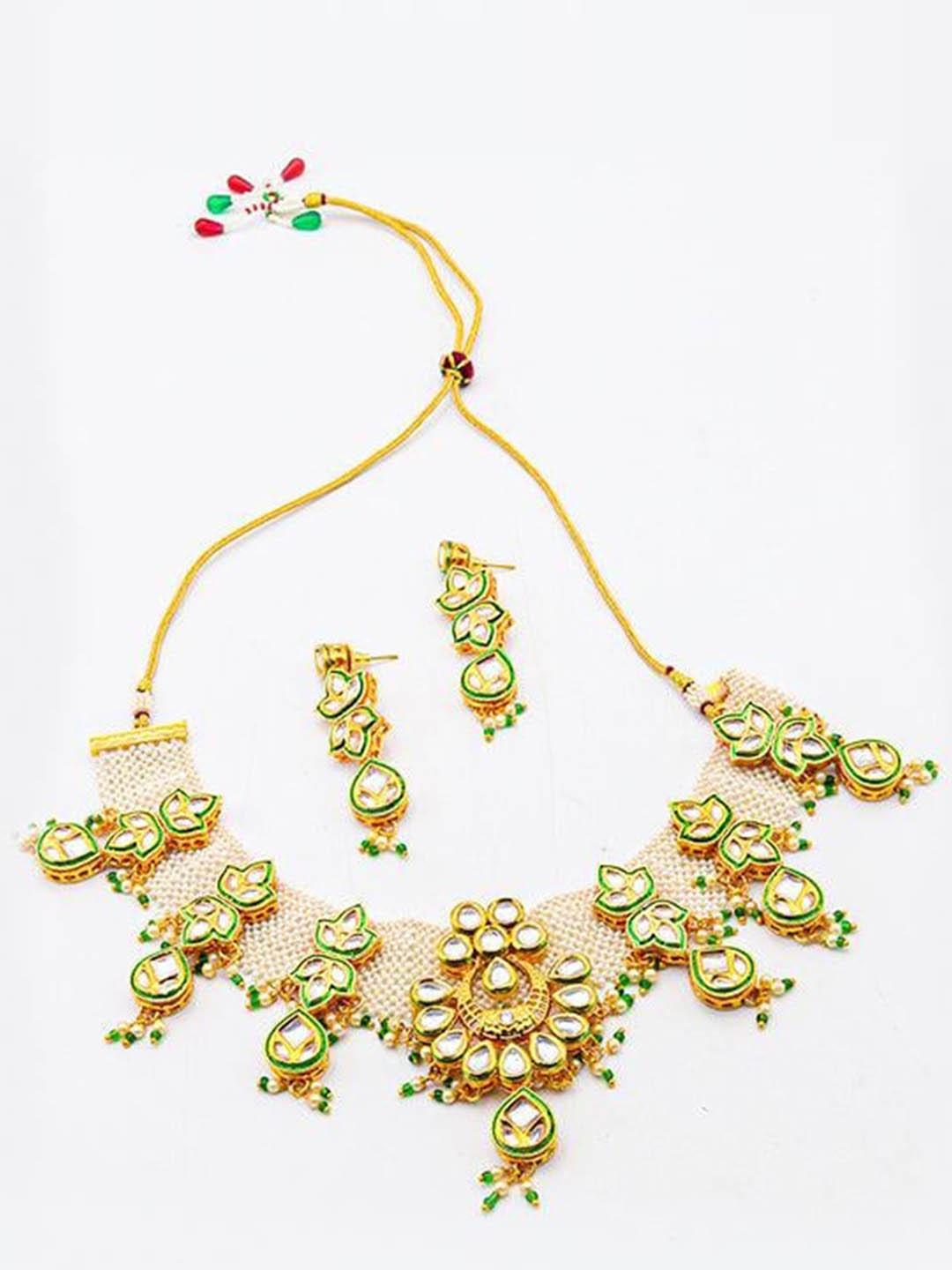 

ODETTE Gold-Plated Kundan-Studded & Pearl Beaded Jewellery Set